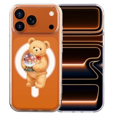 Imagem de MAYCARI Capa de Natal original para iPhone 17 Pro Max compatível com ímã urso de pelúcia bola de cristal transparente capa de telefone magnética para meninas mulheres TPU capa protetora à prova de