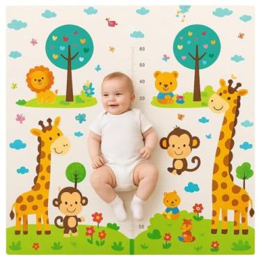 Imagem de Tapete Infantil Dupla Face 180x150x0,6cm Impermeável Antiderrapante Térmico Atóxico Dobrável Tatame para Bebê Brincar e Engatinhar Fácil de Limpar Isolante Livre de BPA