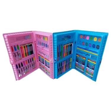 Imagem de Kit Maleta de Pintura Infantil 48 Peças Azul com Giz Lápis Canetinhas
