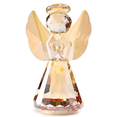 Imagem de YWHL Estatueta de anjo da guarda de vidro de cristal champanhe, presente de estátua de anjo feito à mão para mulheres, estatuetas de arte colecionáveis para decoração