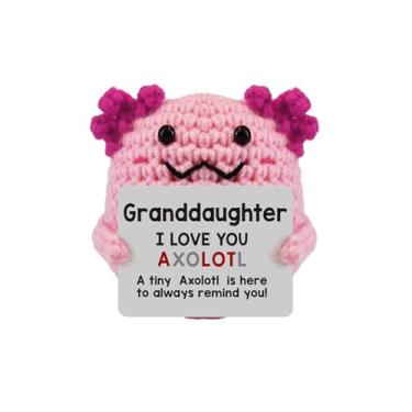 Imagem de Adorável axolote de crochê – Acompanhante de apoio emocional positivo de 7,5 cm com cartão motivacional, decoração de mesa divertida para escritório/casa, presente para amigos/colegas/aniversários