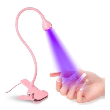 Imagem de Mini Luminária LED UV com Clip, Secador de Esmalte e Primers, Design Portátil, 30cm Altura, 3 Cores Disponíveis, Alimentação USB, Certificado Rohs (Rosa)