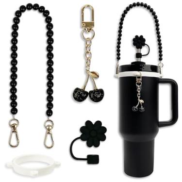 Imagem de BydGxy Conjunto de acessórios Stanley Cup para Stanley 850.5 g 1,134.0 g 567.0 g mini Tumbler, inclui tampa de palha, alça de garrafa de água e pingente de cereja, compatível com copo Stanley rosa e