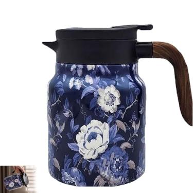 Imagem de Bule de chá floral vintage de 1000 ml com infusor, bule de chá de folhas soltas de aço inoxidável isolado, retenção quente/frio de 6 a 12 horas, portátil para viagens
