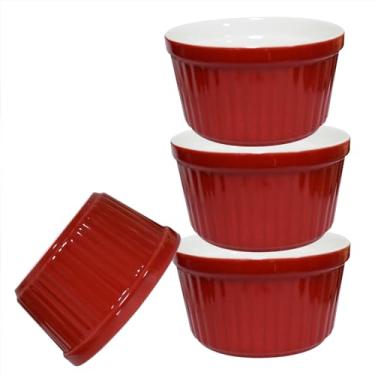 Imagem de Pirhosigma 4 peças de pratos de suflê de porcelana vermelha de 227 g, ramequins de mergulho, molhos para assar e cozinhar, tigelas para pudim, sobremesas, creme