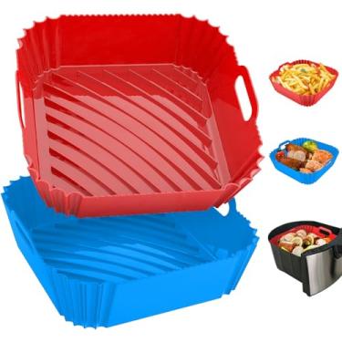 Imagem de OAWEEN 2 peças de forros de silicone para fritadeira a ar reutilizável, quadrado, 21 cm, cesta de airfryer engrossada para bandeja de cozimento de 4 a 7 QT, acessórios de utensílios de cozinha