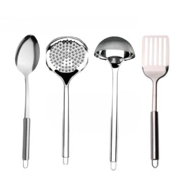Imagem de Kit Utensílios Inox Colher Escumadeira Concha Espatula Colher Suco Espatula Bolo Garfo Trinchante (4)