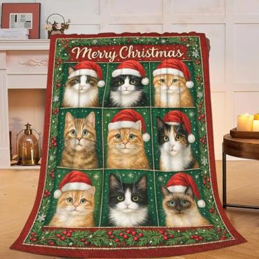 Imagem de Cobertor de Natal para gatos, presentes de Natal para mulheres, meninas, lindos gatos de Natal, cobertor de flanela macia, aconchegante, felpudo, felpudo, quente, roupa de cama para crianças e adultos