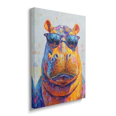 Imagem de Arte de parede em tela de hipopótamo grafite colorido Banksy hipopótamos imagens pop art pintura hipopótamo impressões abstratas modernas animais hipopótamo arte para banheiro sala de estar quarto