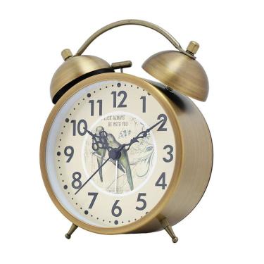 Imagem de Despertador vintage de latão duplo com estampa de pássaro de 15,5 cm