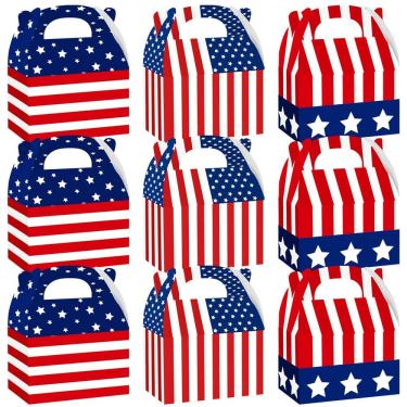 Imagem de Caixas de presente Patriotic Theme 9 peças 15x9x8cm com alça vermelha branca B
