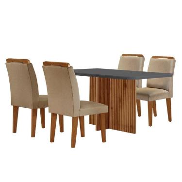 Imagem de Sala De Jantar Mesa Olímpia 120cm 4 Cadeiras Athena Moderna Turim Grafite e Imbuia