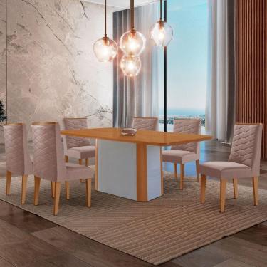 Imagem de Mesa De Jantar Isadora 180cm Tampo Mdf Laminado Linho Capuccino Off White