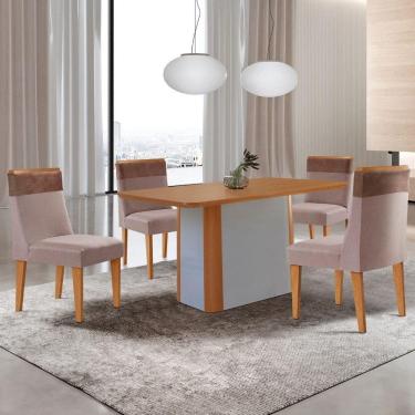 Imagem de Mesa De Jantar Isadora 120cm Tampo Mdf Laminado Linho Capuccino Tork Off White