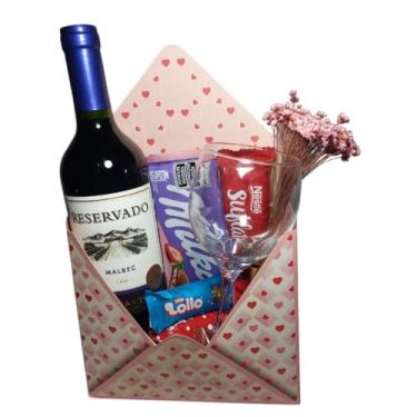 Imagem de Cesta Criativa Natal Aniversário Vinho, Chocolates e Taça