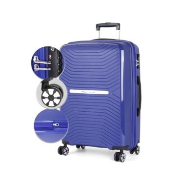 Imagem de Mala de Viagem Polipropileno, Zíper Antifurto, Expansível, Rodas Duplas - Polo King (Azul, Grande)