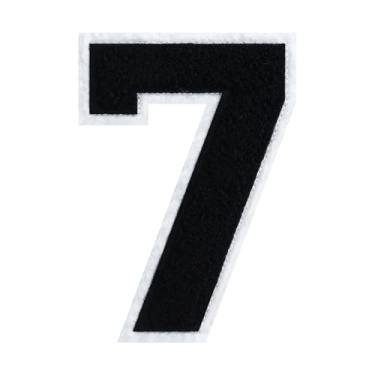 Imagem de Patch de chenille preto número 7 de chenille preto com borda branca para passar a ferro ou costurar para uniformes escolares, jaquetas de projetos faça você mesmo, design clássico e durável (7)