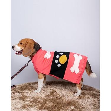 Imagem de Petsnugs Suéter de cachorro com design de osso e pata rosa – malha macia com forro de lã para aquecer, confortável para labradores, retrievers, pastor alemão (tamanho GGG), 68,5 cm de comprimento
