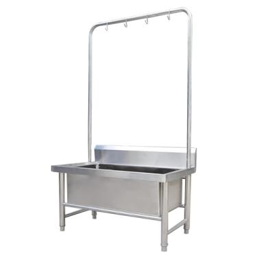 Imagem de TRGCJGH Bacia de serviço de esfregão de aço inoxidável, pia de lavanderia com esfregão e suporte de vassoura para casa, cozinha, jardim, lavanderia, garagem (60 x 60 cm)