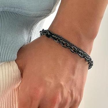 Imagem de Pulseira preta masculina com corrente de elos cubanos, pulseiras empilháveis para mulheres modernas, Medium, Latão, Sem Pedra Preciosa