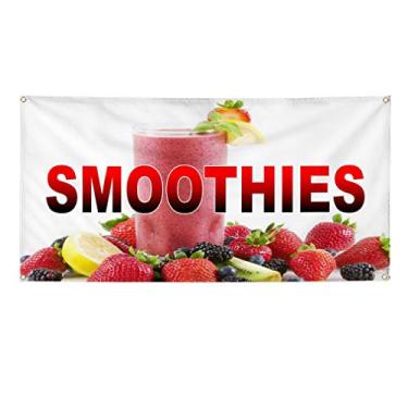 Imagem de Faixa de vinil Smoothies de vários tamanhos com fundo restaurantes ao ar livre à prova de intempéries placas de quintal industrial 4 ilhós design apenas 40 x 101 cm
