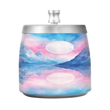 Imagem de SEHANY Cinzeiro Majestic Mountain Peak com tampa para cigarros, à prova de vento, sem fumaça, aço inoxidável, cinzeiros para uso interno e externo, grande, inodoro, para fumantes, decoração de