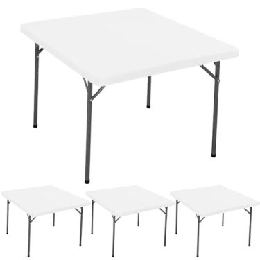 Imagem de Pacote com 4 toalhas de mesa quadradas 91 x 91 cm, capa de mesa de piquenique elástica, impermeável, elástica, lavável, para pátio, dobrável, para acampamento, banquete e festas (branca)