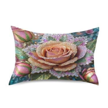 Imagem de ATTX Fronha de almofada rosa com glitter diamante com fecho de envelope para cabelo e pele, macia, respirável, lisa, ambos os lados, capa de almofada de seda refrescante (tamanho padrão 50 x 66 cm, 1