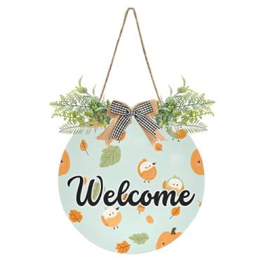 Imagem de SEHANY Guirlandas de outono para decoração de porta da frente, letreiro de boas-vindas de abóboras de madeira rústica para pendurar no dia de Ação de Graças para decoração de festas ao ar livre