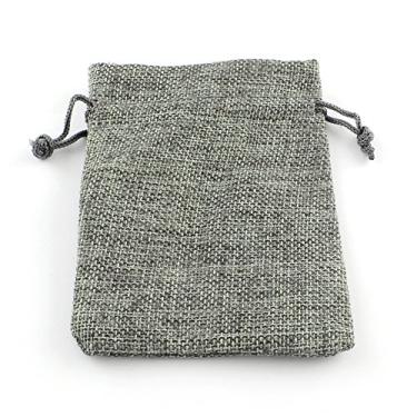 Imagem de 10 bolsas de poliéster imitação de estopa sacos com cordão, bolsa de cosméticos cinza bolsa de higiene de viagem multiuso, bolsas de armazenamento para artesanato de festa de casamento faça você mesmo