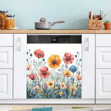 Imagem de ATTX Capa magnética de aquarela flores silvestres para lava-louças, 58,4 cm C x 66 cm A, decoração da capa da máquina de lavar louça, decalques para armários domésticos e eletrodomésticos #43