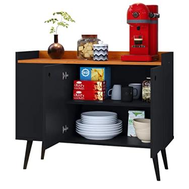 Imagem de Aparador Balcão Buffet 3 Portas com Prateleira Puxador Concha (Preto/Cinamomo2)