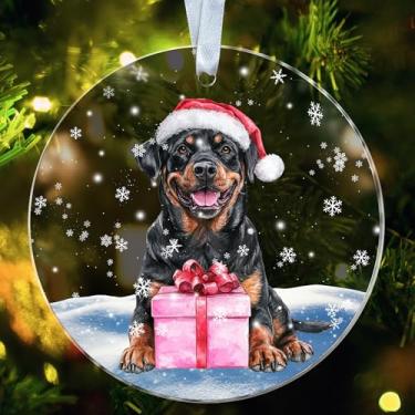 Imagem de ZoZi9xDesigns Enfeite de Natal de acrílico Rottweiler - Enfeite de Natal para cães - Mãe Rottweiler - Amante de cães - Decoração de árvore de Natal - Lembrança de Natal