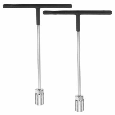 Imagem de HARFINGTON 2 peças Chave de soquete com alça em T de 19 mm, aço de alto carbono métrico, hexagonal, hexagonal, em forma de T, com alça antiderrapante para reparo de motocicletas, veículos, bicicletas