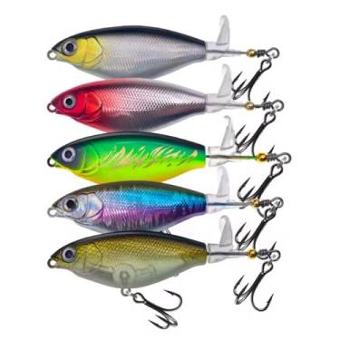 Imagem de Kit 5 Iscas Artificial Giratoria de Superfírcie Com Case,Ideal para Tucunarté,Traira e Peixes Predadores em Geral