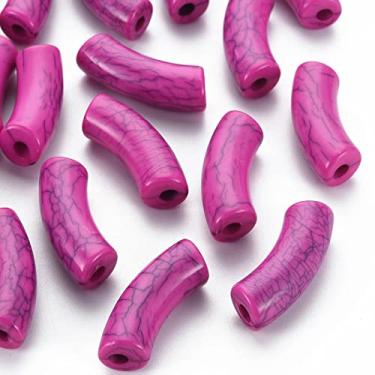Imagem de Spritewelry 148 peças/500 g contas de tubo de acrílico opacas rachadas violeta vermelho curvado contas de tubo de macarrão grosso empilhável contas de tubo de bambu contas grandes furos para pulseira