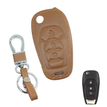 Imagem de Capa Couro Proteção Chave Canivete Partida Remota 3 Botões Compatível Com Cruze S10 Trailblazer Onix Spin Cobalt Sonic Tracker Prisma Equinox Montana (CARAMELO)