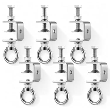 Imagem de IANFAN 6 braçadeiras C de 25 mm resistentes, braçadeira de viga de aço inoxidável com anel de parafuso de aço inoxidável M8, braçadeiras em U de design de viga I, braçadeira de mesa pequena universal