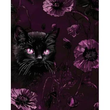 Imagem de Papel de parede gótico descasque e cole roxo escuro gato e vintage Moody Witchy papel autoadesivo para banheiro quarto armário vinil impermeável removível fazenda dormitório amigável para locatários