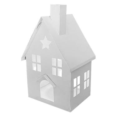 Imagem de Castiçal em forma de casa vintage castiçal lanterna casa fazenda decoração de casa para pátio ao ar livre festa de casamento Natal, branco, 11 * 8,5 * 20 cm