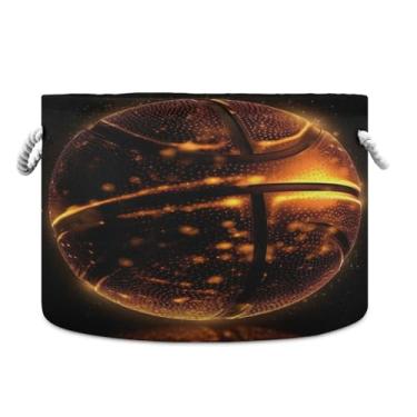 Imagem de WELLDAY Cesta de corda de algodão com estampa de bola de basquete para sala de estar, lavanderia, berçário, travesseiros, decoração de casa