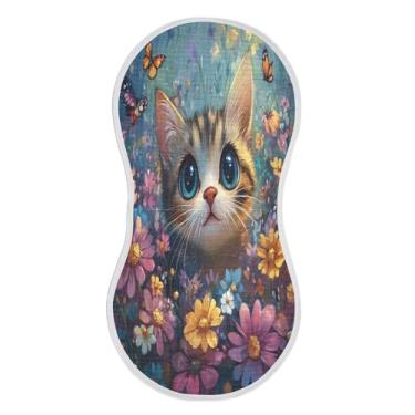 Imagem de xigua Gato com flores coloridas musselina conjunto de 4 panos de arroto, super macios e absorventes, roupas de arroto de algodão, presente de chá para recém-nascidos, bebês meninas e meninos