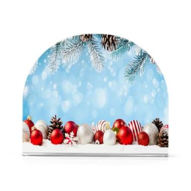 Imagem de Qilmy Flocos de neve de Natal e bolas coloridas Suporte de guardanapo de acrílico, porta-guardanapos para mesas cozinha restaurante decoração de casa, suporte decorativo moderno para jantar papel
