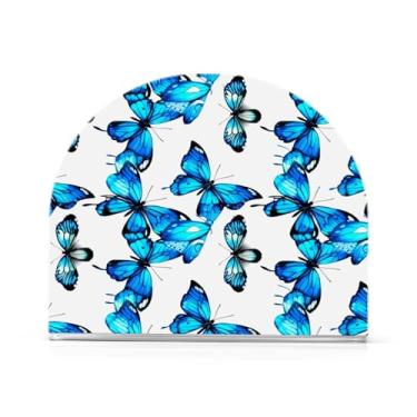 Imagem de Qilmy Porta-guardanapos, porta-guardanapos de acrílico transparente borboleta azul para mesa, suporte de guardanapo de coquetel de papel de seda para cozinha, dispensador de guardanapos de jantar para