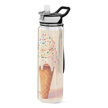 Imagem de xigua Garrafa de água de cone de sorvete com tampa de palha, garrafas de água transparentes à prova de vazamentos para esportes ao ar livre, beber fitness, treino, viagem, 940 ml