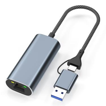Imagem de Adaptador USB para Ethernet 2,5 Gb, conector duplo 2 em 1 USB e USBC para adaptador Ethernet de 2,5 Gigabit para laptop/iPhone16/17, adaptadores de rede LAN com fio, adaptadores de rede de computador
