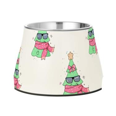 Imagem de Burbuja Tigela de árvore de Natal para cães de aço inoxidável para comida e água, antiderrapante para cães médios e gatos, 590 ml