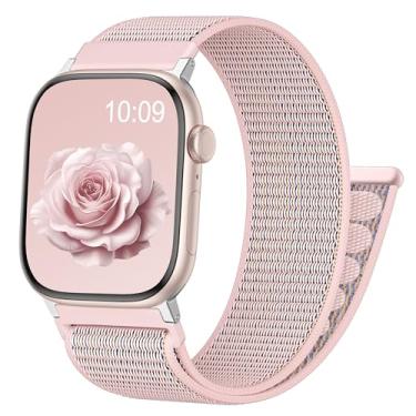 Imagem de Zedoli Pulseira esportiva de nylon compatível com Apple Watch séries 11, 10, 9, 8, 7, 6, 5, 4, 3, 2 e SE, Ultra 2 3 de 44 mm, 46 mm, 45 mm, 49 mm e 42 mm, areia rosa