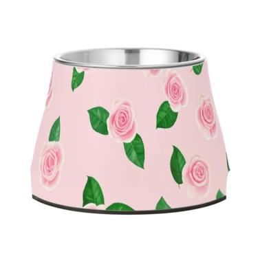 Imagem de Burbuja Tigela de ração para animais de estimação de aço inoxidável Flowers para comida e água, antiderrapante para cães médios e gatos, 590 ml