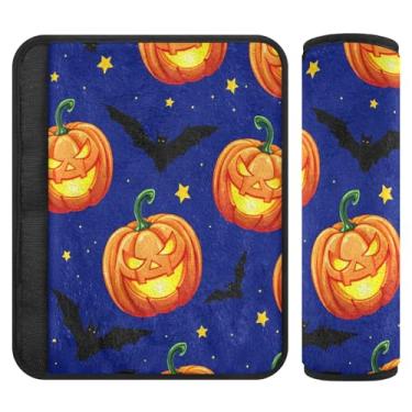 Imagem de Burbuja Capa para cinto de segurança de carro Halloween Pumpkins Protetor de cinto de segurança de carro macio confortável para alça de ombro de assento, 1 par pequeno